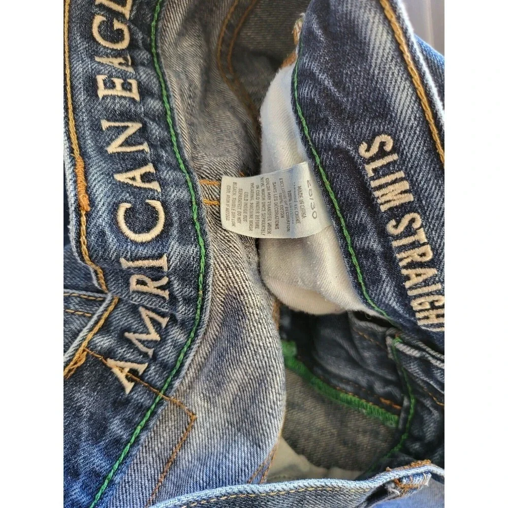 American Eagle Slim Straight Jeans 28/30 Mens High Rise Distressed Medium Wash